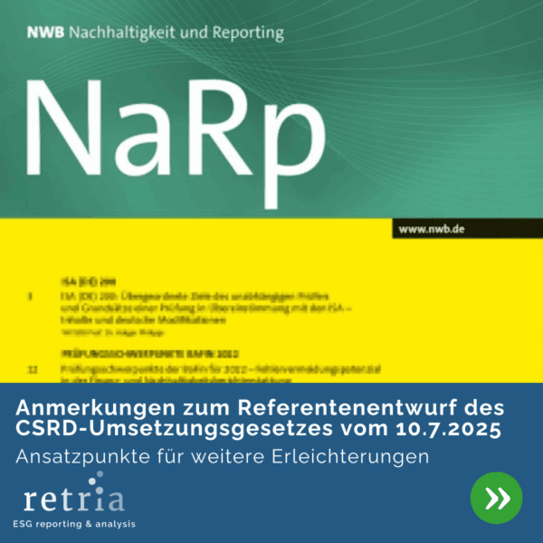 Titelblatt der NWB-Publikation "NaRp" mit dem Thema "Anmerkungen zum Referentenentwurf des CSRD-Umsetzungsgesetzes vom 10.7.2025