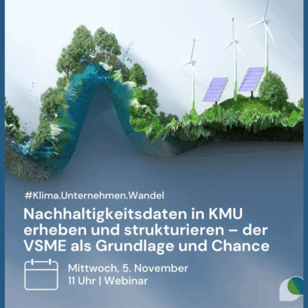 Webinar-Bild zu Nachhaltigkeitsdaten in KMU: VSME-Standard, ESG-Berichtspflichten und Chancen für kleine Unternehmen