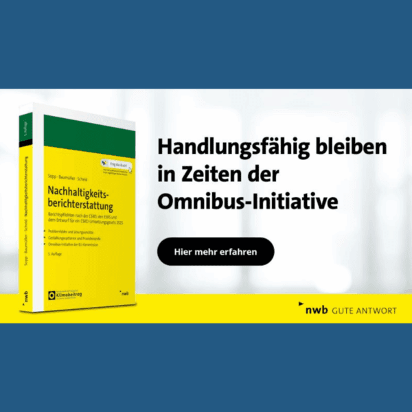 Cover der 5. Auflage „Nachhaltigkeitsberichterstattung“ mit Fokus auf CSRD, ESRS, VSME und EU-Regulierung, NWB Verlag