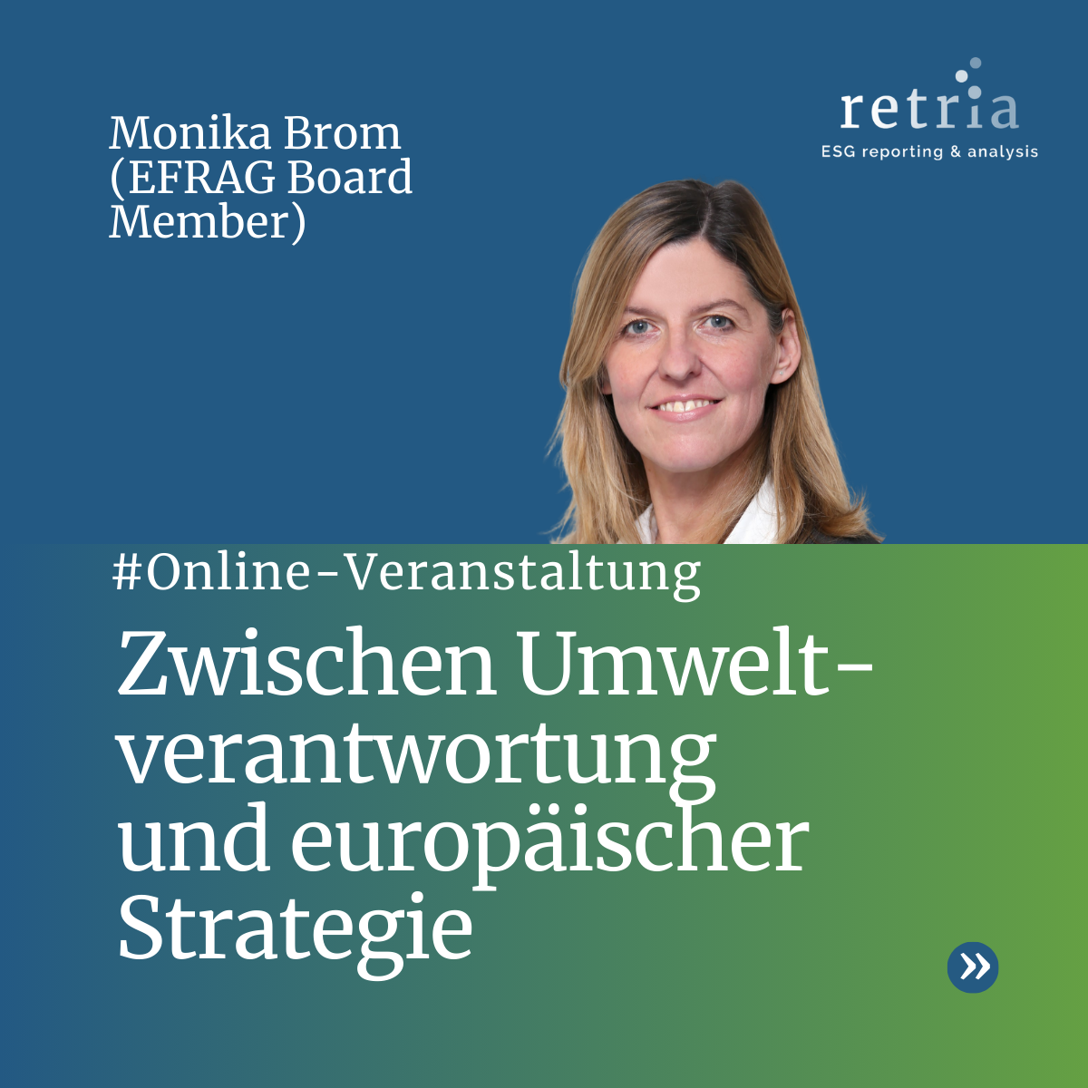 Titelbild zur Online-Veranstaltung mit Monika Brom (EFRAG Board Member) zum Thema Umweltverantwortung und europäische Strategie