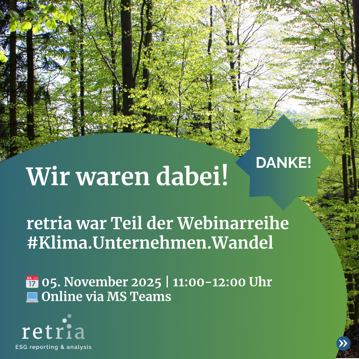 Webinarteilnahme von retria am 5. November 2025 zur ESG-Datenerhebung in KMU – Teil der IHK-Reihe #Klima.Unternehmen.Wandel